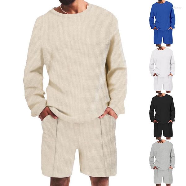 Polos pour hommes 2023lourd gaufréoversizemen été décontracté lâche pull à manches longues shorts costume