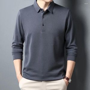 Polos para hombres 2024 Otoño Hombres Waffle Manga larga Camiseta sólida Elasticidad Ropa de ocio Cómodo Turn Down Collar Casual Male Polo Shirts