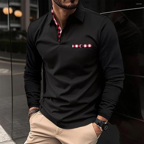 Polos para hombre, ropa de otoño 2024, POLO holgado de manga larga de alta calidad, camisa deportiva informal de moda con solapa a juego de Color para hombre