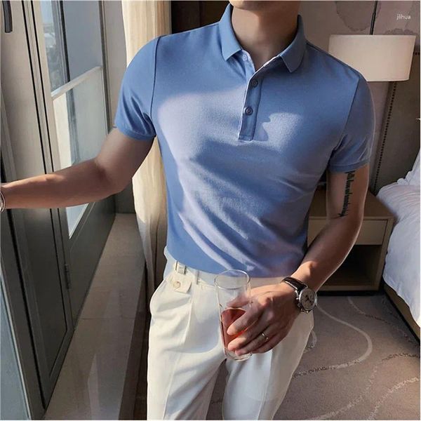 Polos para hombres 2024 Moda masculina Algodón puro de alta calidad en pantalones cortos de verano Camisas de polo de manga / Camisas de ocio ajustadas para hombres Camisetas S-4XL