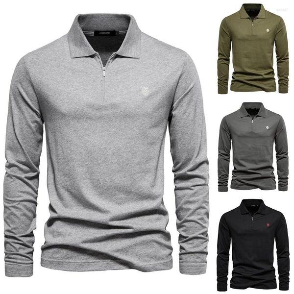 Polos pour hommes 2024 Y2K Polo à manches longues pour hommes Polo pur coton solide décontracté mode style coréen hommes hauts printemps automne revers