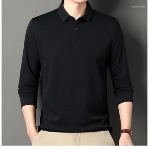 Polos pour hommes 2024 Hommes Polo Shirt Business Manches longues Automne Hiver Tshirt Casual Collier Mâle Fit Slim Coréen Vêtements Bouton Chemises