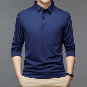 Heren Polos 2024 Nieuwe mannen Polo Shirt Casual Business Tops Solid Polos Shirts Mens Long Sleeve Polo Homme Fashion Koreaanse Slim Rapel T -shirt Z240529