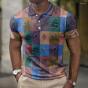 Polos pour hommes 2024 Polo Shirt 3D Patchwork Plaid Impression surdimensionné T Street Cool Tops Tees Hommes Vêtements Quotidien Casual Manches Courtes