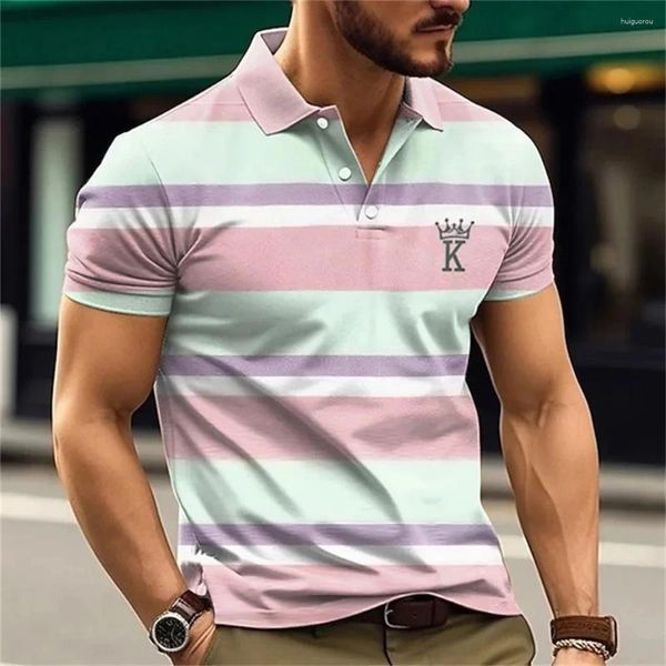 Polos pour hommes 2024 Polo pour hommes Stripe T-shirts à manches courtes King Graphics Casual Business Bouton Top T-shirts Vêtements d'été