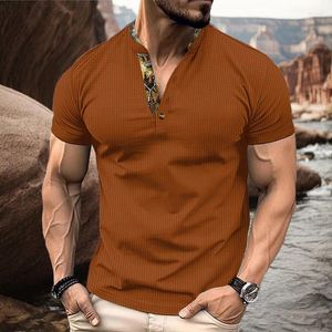 Polos de hombre 2024 camiseta de verano camiseta de verano Henry collar 10 color manga corta top tela de gofres transpirable