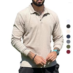 Polos pour hommes 2024 Polos Solide T-shirt à manches longues Mode Casual Pull à revers rayé Business Sport Tops polyvalents pour hommes