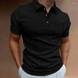 Polos masculinos 2024 camisas para homens verão waffle mens polo camisa de manga curta lapela camiseta