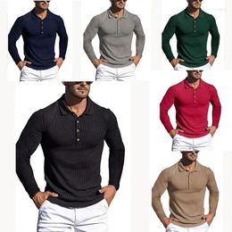 Polos pour hommes 2024 printemps et automne course haute bande élastique à manches longues polo slim fit bas tricoté