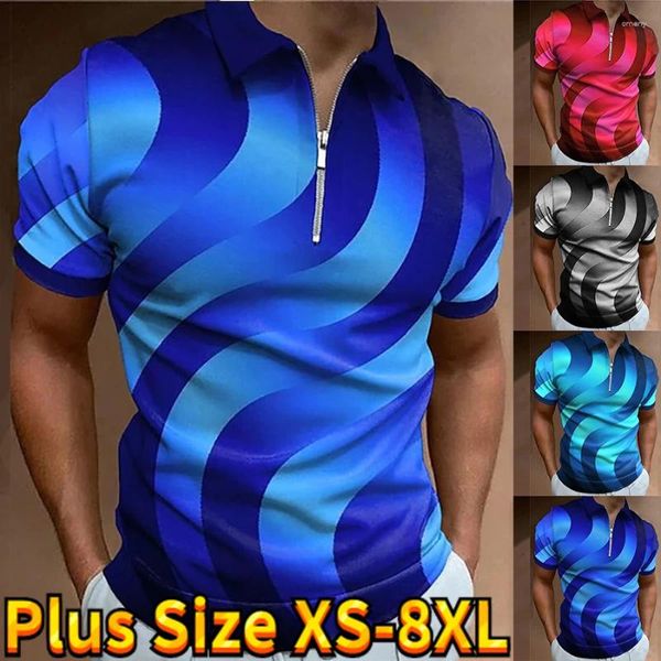 Polos para hombre, Polo con estampado 3D de verano 2024, solapa de manga corta, camiseta informal con cremallera de alta calidad, ropa de calle