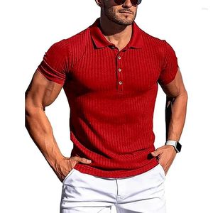 Polos masculin 2024 T-shirt d'été de fitness haut élastique Stripe à manches courtes Polo à manches