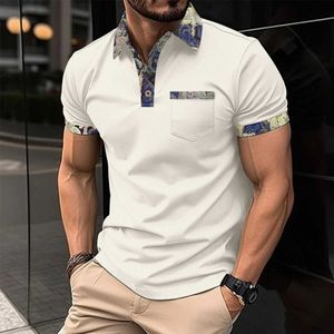 Polos masculins 2024 Été pour hommes Waffle gâteau tissu couleur de couleur solide polo manche courte collier bouton de rue décontractée T-shirt Q240514