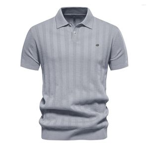 Herenpolo's 2024 zomer geribbeld gebreid poloshirt voor heren, ademend en cool merkkwaliteit heren getextureerde shirts