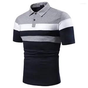 Herenpolo's 2024Business Casual Polo T-shirt Eenvoudige Strepen Print Zomer Korte Mouwen Mode Street Wear Oversized Kleding