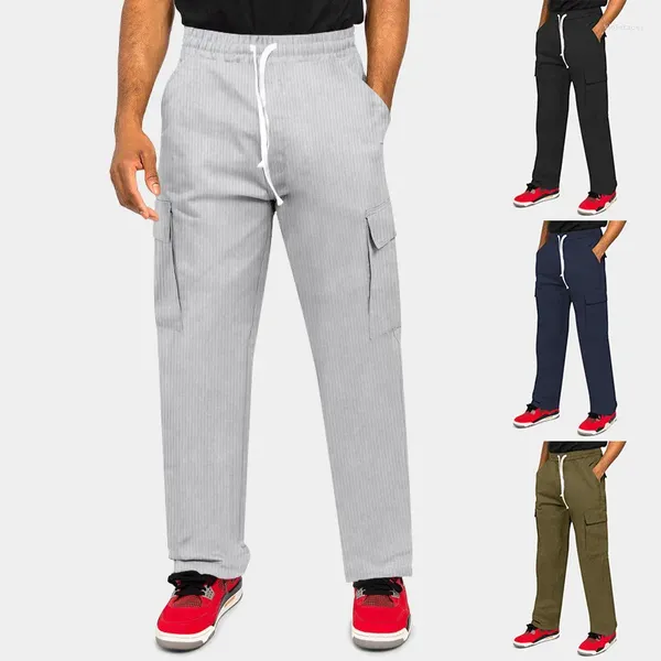 Polos pour hommes 2024men's Vêtements de travail d'été Pantalons en velours côtelé Europe et Amérique Cross Border Lâche Multi-Sac Casual Hommes droits