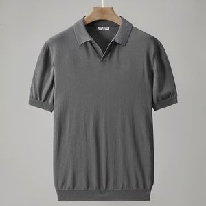 Polos pour hommes 214 T-shirt tricoté pour hommes de mode d'été à manches courtes couleur unie doux confortable glace tactile polo chemise affaires décontractée style coréen t-shirt 230317