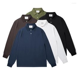 Herenpolo's 240G zwaargewicht katoenen poloshirt heren lente herfst mode solide kleur lange mouw t-shirt retro casual losse pullover tee