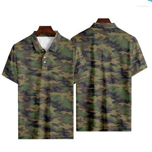 Polos pour hommes 3D camouflage imprimé polo pour hommes été surdimensionné à manches courtes t-shirts vétérans revers bouton t-shirts hauts vêtements masculins