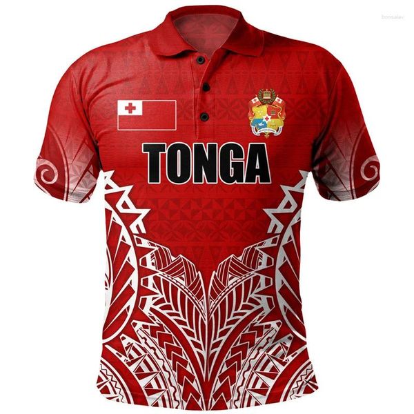 Polos masculin 3D Polo tribal Tonga Tribal Men Hawaii Polynesian Modèle Revers à manches courtes bouton T-shirts Summer Street