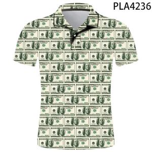 Heren PoloS 3D Gedrukt contant geld USD Polo Shirt Summer Fashion Korte mouw Rapeloverhemden Casual streetwear Persoonlijkheid Losse koele kledingtoppen