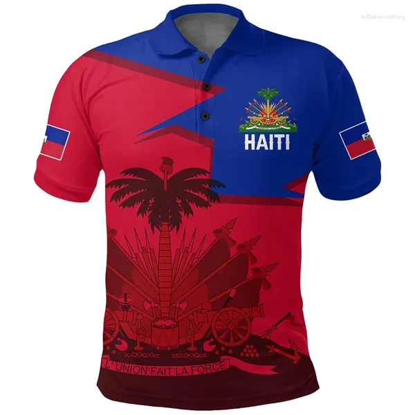 Polos pour hommes Polo imprimé 3D pour hommes Haïti Flag national Polygon Shirt Polynésien à manches courtes