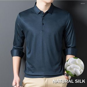 Polos pour hommes 45,8% fibre de Lyocell 8,5% soie Polo à manches longues hommes de haute qualité marque Poloshirt porter respirant Para Hombre Slim Fit