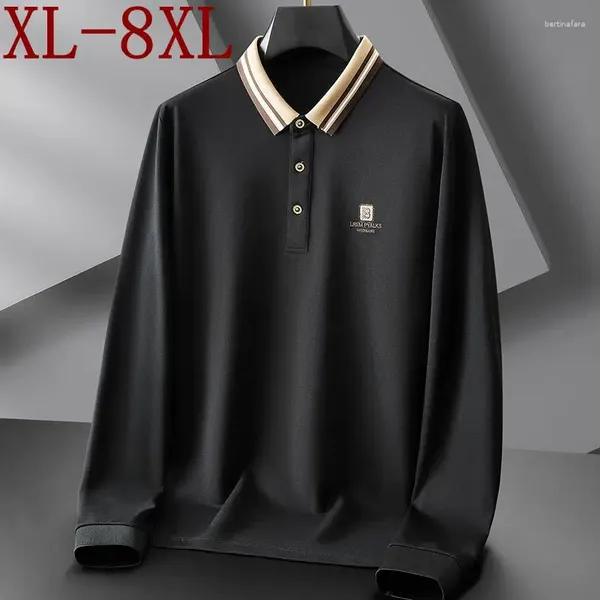 Polos pour hommes 8XL 7XL 6XL 2023 Automne Angleterre Style Chemises pour hommes à manches longues Revers Hommes Polo Haut de gamme Casual Lâche Homme