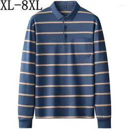 Polos para hombres 8XL 7XL 6XL 2023 Otoño de alta gama de lujo Polo a rayas Hombres de negocios Camisas para hombres con bolsillo Casual Camisetas sueltas Hombre