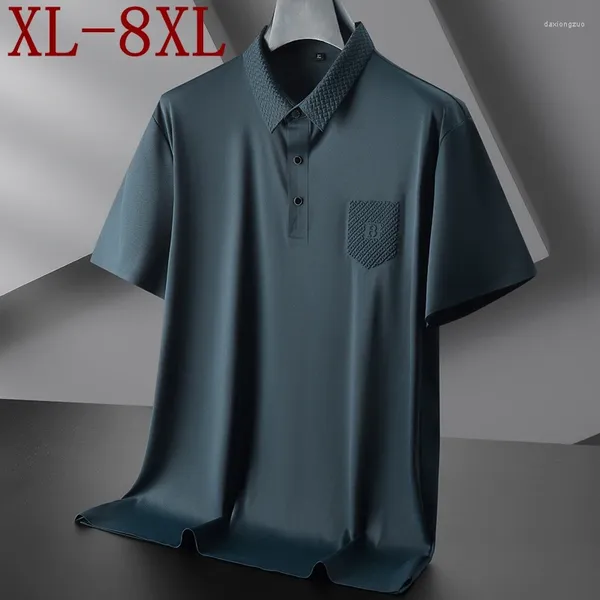 Polos masculins 8xl 7xl 6xl 2024 Été High End Fashion Mens Polo Polo Ice Silk T-shirt respirant Homme England Style Shirts For Men Tops