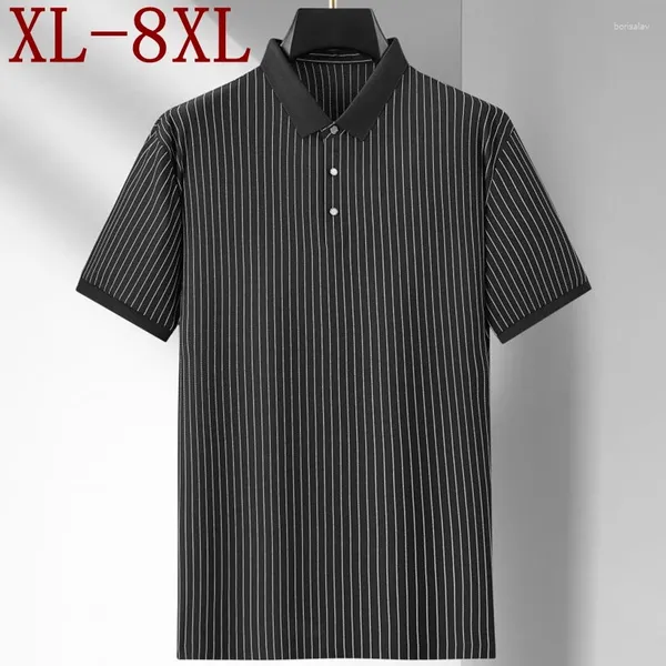 Polos masculins 8xl 7xl 6xl glace haut de gamme Silk Polo respirant Men 2024 Summer Mens Shirts Business Striped T-shirt Man Tops