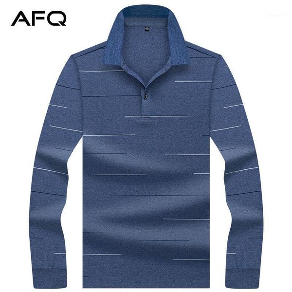 Polos Masculinos AFQ T-shirt de manga curta Listras Ns On Roupas Seção Fina Meia-idade Camisas Corporais de Mangas Compridas Camisa