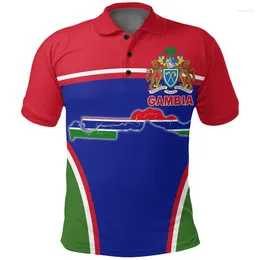 Polos Africa Gambia Map Flag 3D Polo imprimé Polo pour hommes National Emblem à manches courtes manchette patriotique Chemise de chemise en maillot