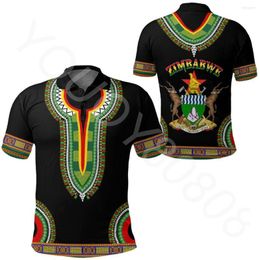 Polos pour hommes Africa Zone Clothing - Zimbabwe Dashiki Polos Tops d'été Hommes et femmes Casual Street Style