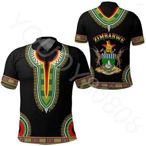 Polos Africa Zone -kleding voor heren - Zimbabwe Dashiki Polo Shirts Summer Tops Heren en dames casual straatstijl