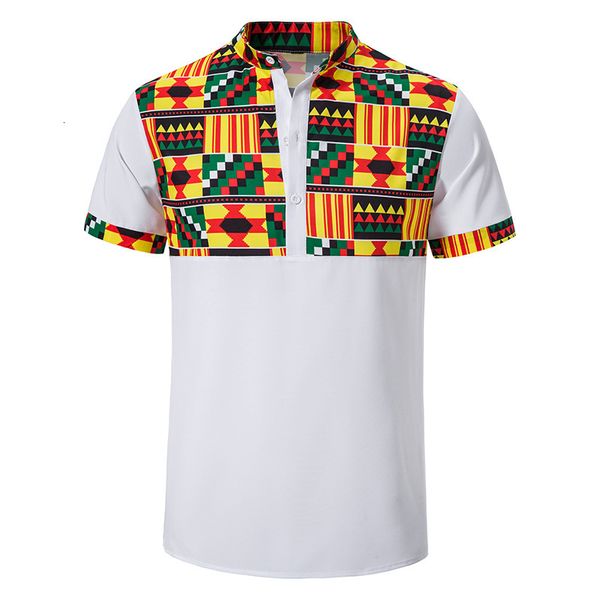 Polos pour hommes T-shirt imprimé africain pour hommes Oversize à manches courtes Séchage rapide Polos décontractés Style africain Élégant Patchwork Hommes Tops 2XL 230517