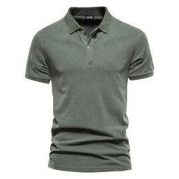 Polos de hombre AIOPEON Kemeja Polo Pria Warna Solid Katun 100 Turndown Lengan Pendek Kasual Moda Streetwear untuk 230517