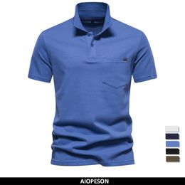 Heren Polo AIOPESON 100 Katoen Single Pocket Polo Shirts Casual Korte Mouw voor Mannen Turndown Kraag Man Zomer 230717