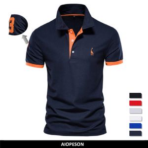 Heren Polos Aiopeson Borduurwerk 35% katoenen polo -shirts voor mannen Casual Solid Color Slim Fit Mens Polos Zomermodemerk Men Kleding 230303