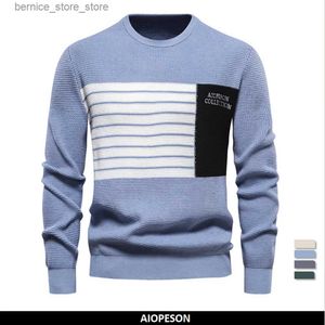 Polos pour hommes AIOPESON Fashion Stripe Youth Sweater pour hommes Casual Pull Pull tricoté Pull mâle hiver à manches longues Q231215