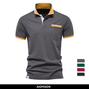 Heren Polos Aiopeson Zomer katoenpolo -shirts Mannen Korte mouw Polo Men Merk Hoge kwaliteit Casual Social Pocket Shirt For Men 230228