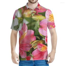 Polos masculins Alstroemeria Flower Polo Men Men 3D T-SEAT FLORAL IMPRESS