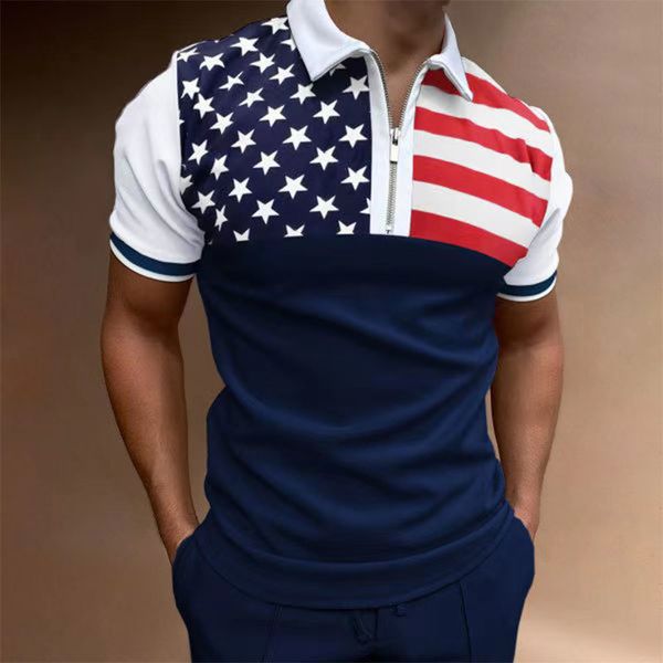 Polos pour hommes drapeau américain imprimer 3d hommes surdimensionné rétro tendance à manches courtes fermeture éclair revers polo t-shirts pull décontracté été homme hauts 230506