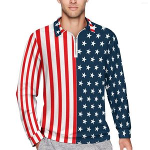 Polos pour hommes American USA Flag Imprimer Polos en vrac Hommes Stars et rayures T-shirts occasionnels à manches longues Mode Spring Design Chemise Grande taille