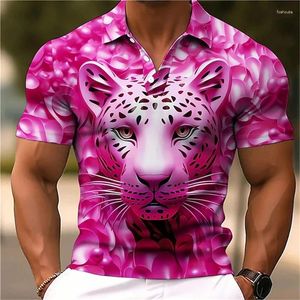Heren Polo's Animal Lion Mens Casual 3D Print Polo Shirt Outdoor Daily Streetwear Polyester korte mouw reversoverhemden mannen kleding