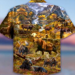 Polos para hombres Antelope Grasslan Impresión 3D Camisas hawaianas transpirables personalizadas Parejas juveniles Playa Camiseta casual multicolor PolosMen's