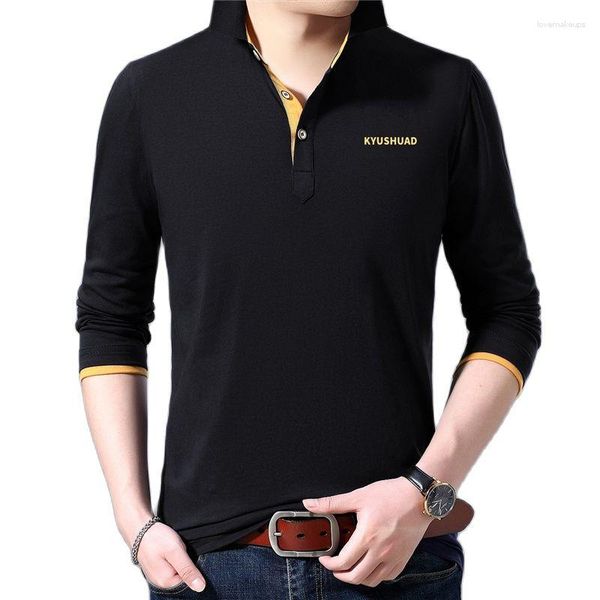 Polos pour hommes ARCSINX Marque Polo Hommes À Manches Longues Coton Homme Plus Taille 5XL 4XL 3XL Printemps Automne Casual Coréen Hommes Chemises