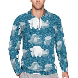 Herenpolo's Arctische dierenprint Casual poloshirts Schattige ijsbeer T-shirts Op maat gemaakt overhemd met lange mouwen Streetwear Oversized herenkleding
