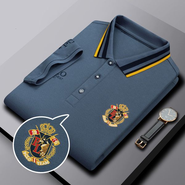 Polos pour hommes Arrivée Polo de luxe européen Hommes Été Haute qualité 100 Coton Revers Brodé T-shirt sur mesure 8 Couleurs 230804