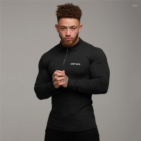 Polos pour hommes Automne Marque Polos Hommes Coton À Manches Longues Slim Fit Chemise Casual Mode Solide Couleur Gym Fitness Vêtements