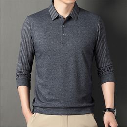 Heren PoloS Autumn Polo Shirt Men Fashion Patchwork Business Casual Long Sleeves Polo Shirt Heren Streep Mouwen Zet kraag tops 230228 af